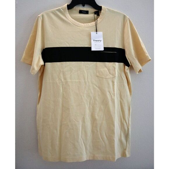 Theory Men's Sz Medium Straw Yellow Essential Bar Geometric Print T-Shirt $95 - Picture 1 of 9